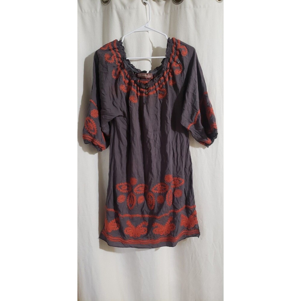 Urban Mango Women's Small Boho Floral Embroidered Off-Shoulder Peasant Dress